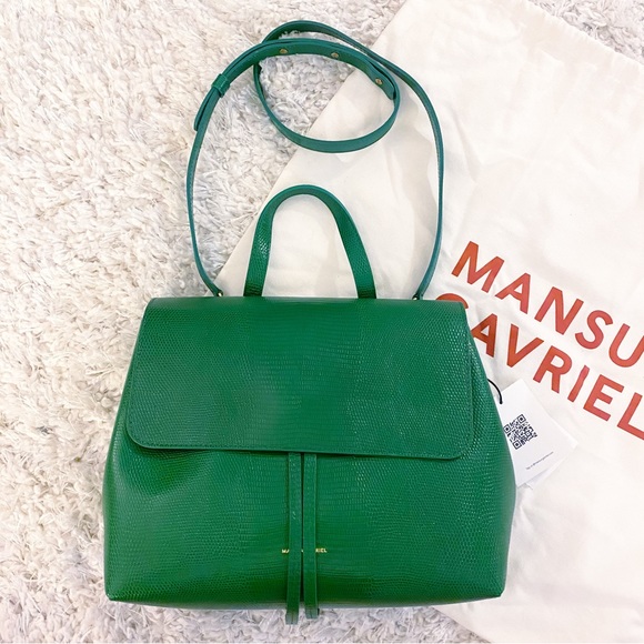 Mansur Gavriel Soft Lady Lizard Embossed Leather Crossbody Bag NWT Leaf Green - Picture 6 of 9